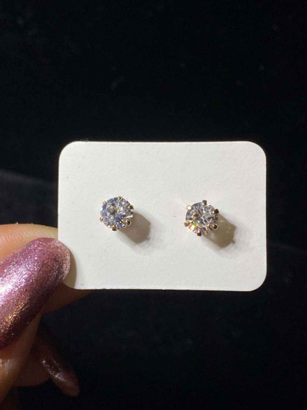 10K Gold 5mm Cubic Zirconia Stud Elegant Luxury Earrings April Birthstone Unisex